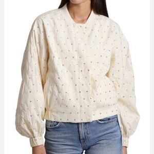 Avec Les Filles Ivory Bomber Jacket with Subtle Patterns